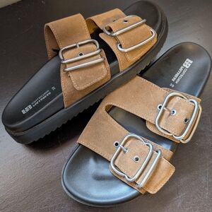 Pull&Bear Brown Sandals with Silver Buckles